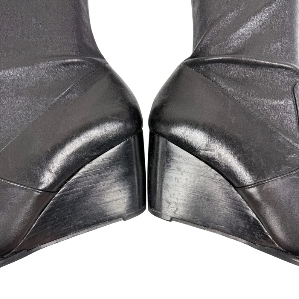 Robert Clergerie Black Leather Over the Knee‎ Thigh High Wedge Boots Point Toe 7